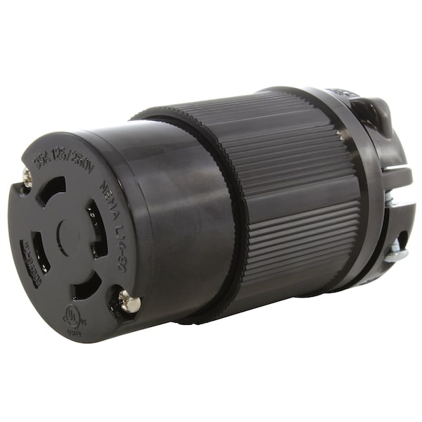 Locking Connector, L14-30R, 30 A, 125/250V AC, Single Phase, 3 Pole, Black
